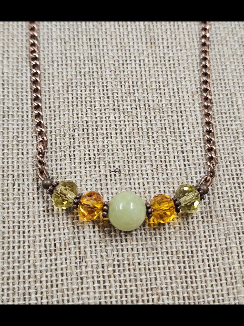 Green Jade and Amber Crystal Bead Necklace - Women's Jewelry